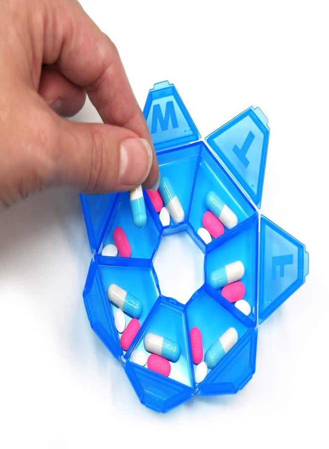 pill thing Pillthing Weekly 7 Sided Pill Organzier 3 pack 1 each of Blue Green Purple. Small Pill Box for Travel with Medical Alert Card - Image 3